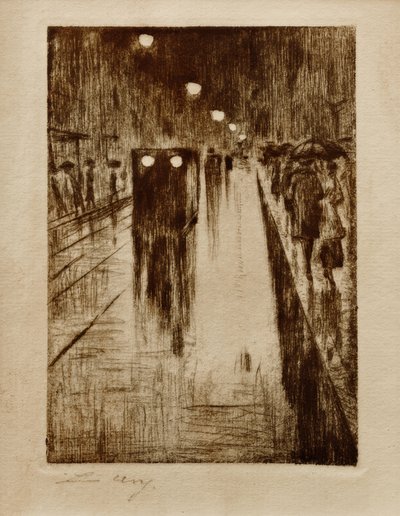 A Leipziger Strasse esőben alkotó: Lesser Ury