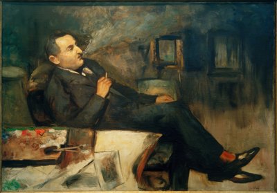 Kis Ury dohányzik a stúdióban (önarckép) alkotó: Lesser Ury