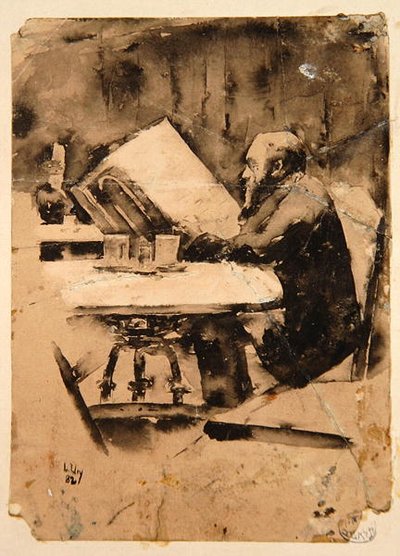 Férfi a kávézóban alkotó: Lesser Ury