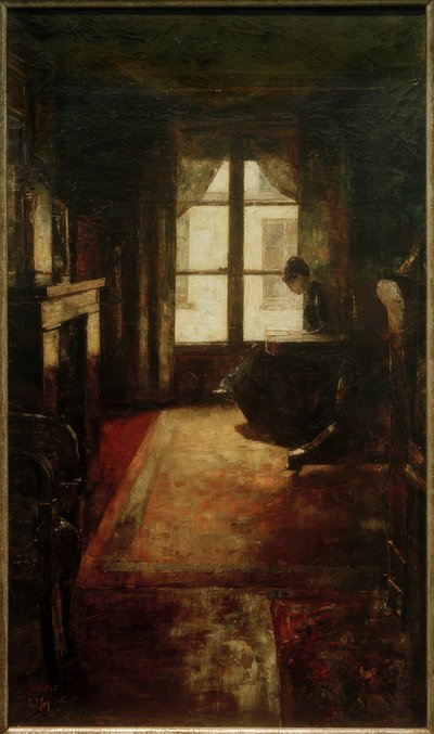 Párizsi belső tér (nő az ablakban olvas) alkotó: Lesser Ury