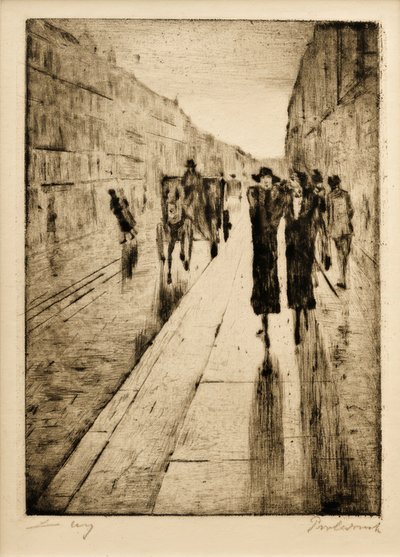Sétálók az esőben a lófülke előtt alkotó: Lesser Ury