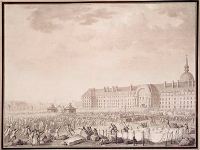 Francia forradalom: fegyvert fogott az Invalidusoknál 1789.07.14. A Lesueur testvérek litográfiája (XVIII. század) alkotó: Lesueur Brothers