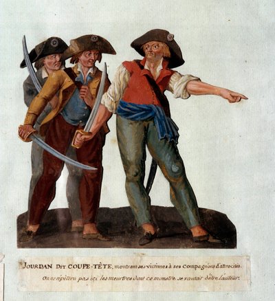 Mathieu Jouve Jourdan dit Jourdan Coupe-Tete (1749-1794) ábrázolása, egy kegyetlen forradalmár, aki az 1791. októberi avignoni gleccsermészárlás után vált híressé. Gouache des freres Lesueur (18. század) alkotó: Lesueur Brothers