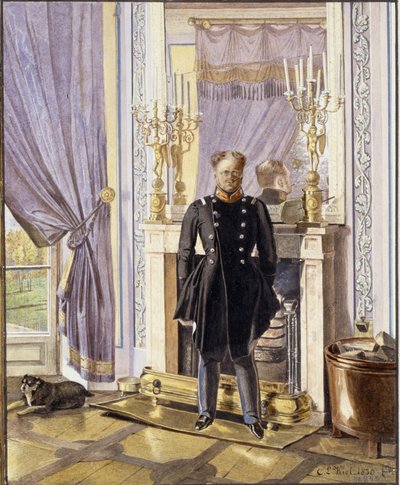 Konstantin Pavlovics orosz nagyherceg (1779-1831) portréja a kandalló előtt. (Konstantin Pavlovics orosz nagyherceg portréja a kandallónál). Lev Ivanovics Kiel (?-1851) munkája, akvarell papíron alkotó: Lev Ivanovich Kiel