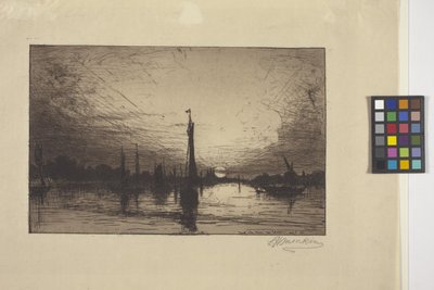 Naplemente a Rajnán Köln közelében (rézkarc) alkotó: Lewis Henry Meakin