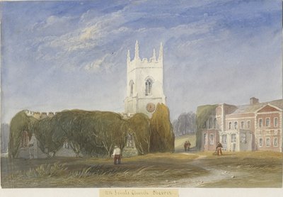 Okeover templom – „Mindenszentek”: akvarellfestészet, és [c 1830-1840] alkotó: Lewis John Wood