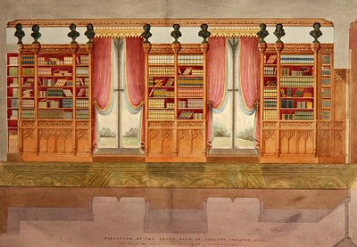 A déli oldali könyvtár emelkedése, Snelston Hall, Derbyshire (toll, ceruza, tinta és akvarell papíron) alkotó: Lewis Nockalls Cottingham