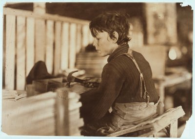 Fiú, aki kosarakat készít dinnyének Evansville-ben, Indiana államban, 1908 alkotó: Lewis Wickes Hine
