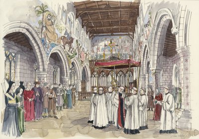 Szertartásos körmenet a Szent Péter templomban, Barton-upon-Humber, Lincolnshire (akvarell, papír) alkotó: Liam Wales