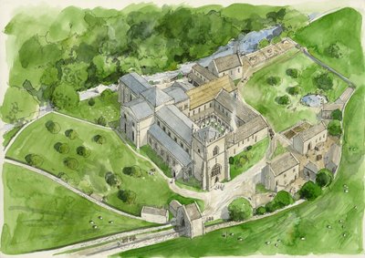 Shap apátság rekonstrukciója az 1530-as években (akvarell, papír) alkotó: Liam Wales