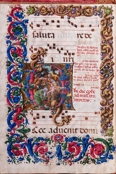 Piccolomini Könyvtár: kóruskönyv, cod. 19,4, ff. 9v „A mágusok imádásával”, Liberale da Verona (kb. 1445 - 1527/9). alkotó: Liberale da Verona