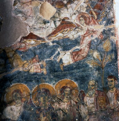Angyal és szentek, freskó Agios Georgios kolostorban, Diavaide, Kréta, Görögország (fotó) alkotó: Unbekannt Unbekannt