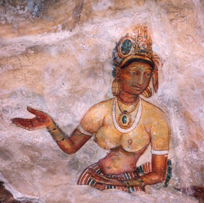 Apsaras, mennyei nimfa áldozatot készít, freskó, Sigiriya megerősített fellegvára (UNESCO Világörökségi Lista) alkotó: Unbekannt Unbekannt