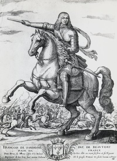 Bourbon-Vendome Ferenc (1616-1669), Beaufort második hercegének és francia tábornokának lovas portréja, Nicolas de La Fage (1600?-1655) metszete alkotó: Unbekannt Unbekannt