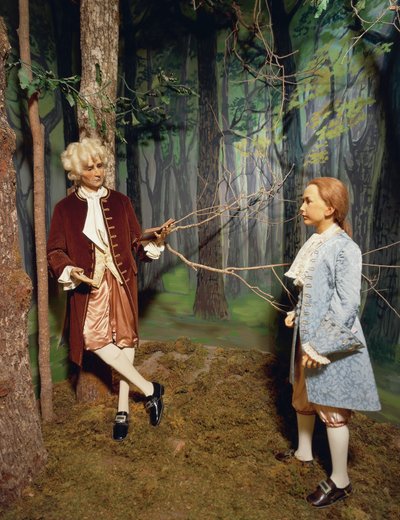 Franciaország, Chateau, de Chenonceau, Loire-völgy, Jean, Jacques Rousseau, leckét ad Chenonceau területén, Claude Dupin fiának; Tanulmányt ír Emile oktatásáról, reprodukciót a Viaszmúzeumban alkotó: Unbekannt Unbekannt
