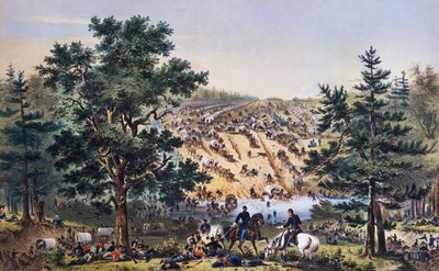 George Brinton McClellan visszavonulása, Bear Creek gázlója, Potomac hadserege, 1862. július, John Badger Bachelder rajza, Buffford metsze, amerikai polgárháború, USA alkotó: Unbekannt Unbekannt