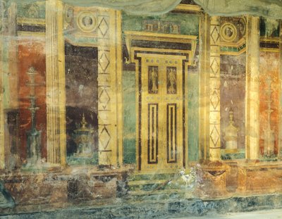 Olaszország, Campania, Oplonti, Torre Annunziata régészeti terület, Roman Villa Poppaea, Nagyterem, Freskó oszlopokkal második pompeusi stílusban alkotó: Unbekannt Unbekannt