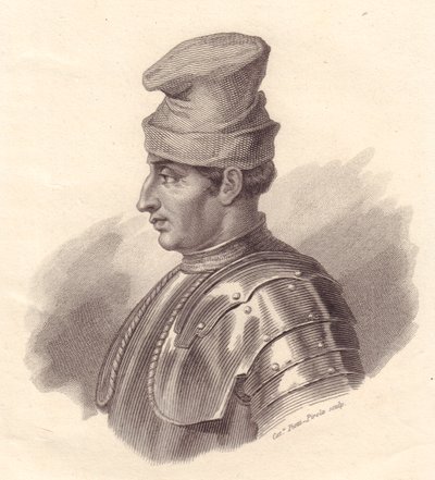 Niccolo Fortebraccio olasz katonai vezető portréja, más néven della Stella (1389-1435), Caterina Piotti-Pirola rézmetsze alkotó: Unbekannt Unbekannt