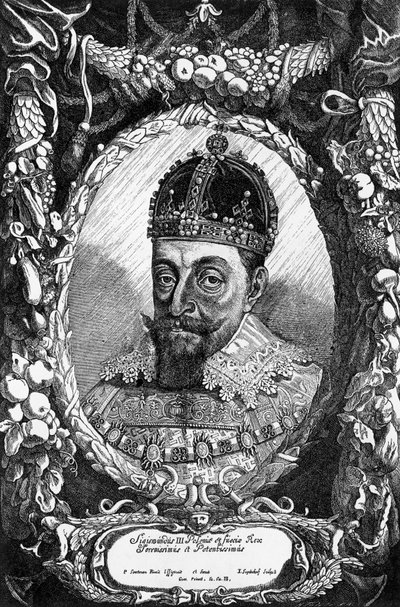Vasa III. Zsigmond (1566-1632), 1587-1632 lengyel király, 1592-1599 svéd király és litván nagyherceg portréja, metszet alkotó: Unbekannt Unbekannt
