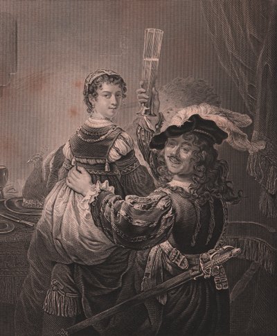 Rembrandt feleségével, Saskiával, H Payne-t metszett Rembrandt festményéből, Payne Királyi Drezdai Galériájából, Albert Henry Payne, H Payne Dresden és Lipcsei Kiadó, 1840 körül alkotó: Unbekannt Unbekannt