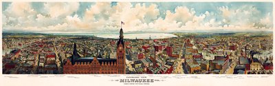 Panorámás kilátás Milwaukee városára, a városháza tornyából / The Gugler Lithographic Co. alkotó: Library of Congress