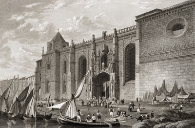 Mosteiro dos Jeronimos Belem, Lisszabon, „Európa legfontosabb városainak nézetei közül, J H Le Keux metszetében, Londonban, 1832 alkotó: Lieutenant Colonel Batty