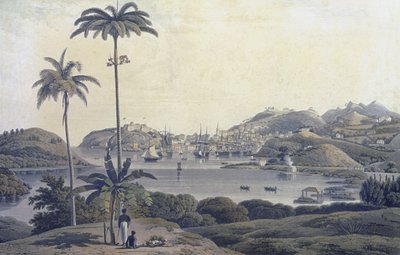 St. George városának kilátása Grenada szigetén, a Belmont Estate-ről, vésette William Daniell (1769-1837), 1810 körül alkotó: Lieutenant Colonel J. Wilson