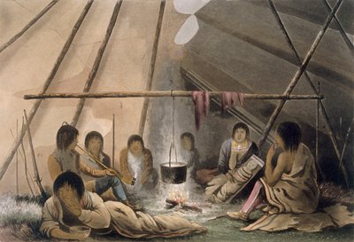 Cree indiánsátor belseje, 1824 alkotó: Lieutenant Hood