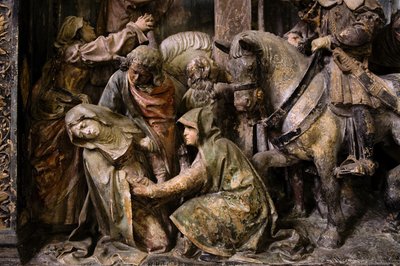 Oltárdarab, központi tábla, részlet, a Szűz ájulása (festett kő) alkotó: Ligier Richier