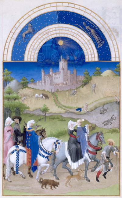 Très Riches Heures du Duc de Berry Folio 8, vissza: augusztus alkotó: Limbourg Brothers