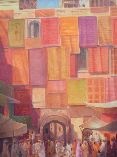 Városfal szőnyegekkel, Jaisalmer alkotó: Lincoln Seligman