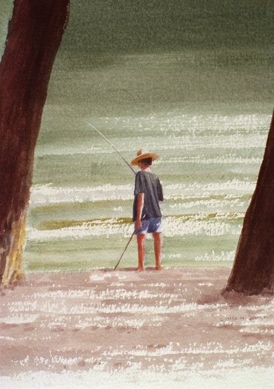 Henry Fishing, 1990 (akril, papír) alkotó: Lincoln Seligman