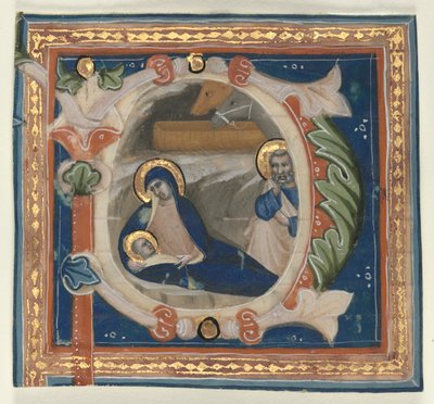 Történeti kezdőbetű P Kivágva egy Graduálból: A születés, c. 1350-1375. alkotó: Lippo Vanni