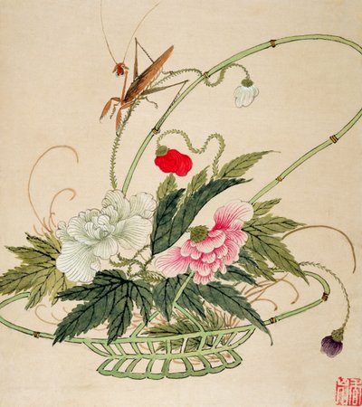 A virágokat és rovarokat ábrázoló festmények sorozatának egyike, 19. század vége alkotó: Liu Hua