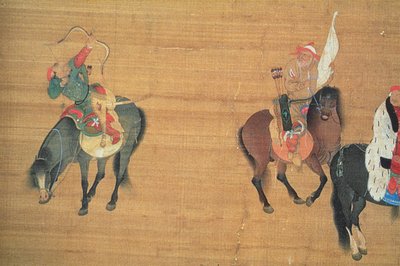 Kublai kán (1214-94) Vadászat (részlet), Jüan-dinasztia (tinta és szín, selyem) (lásd 150417) alkotó: Liu Kuan tao