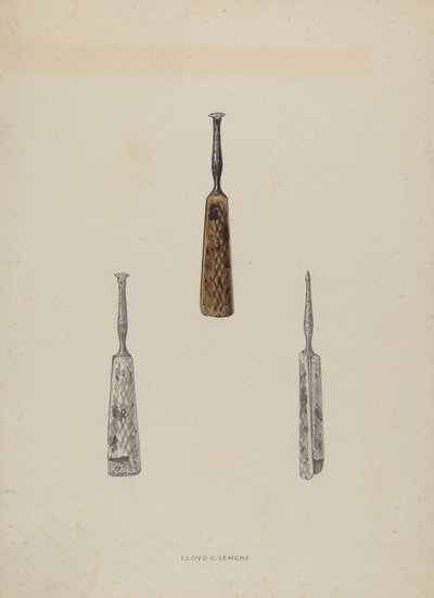 Bőr útmutató jelölő, c. 1937. alkotó: Lloyd Charles Lemcke