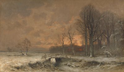 Téli jelenet a naplementével a fák mögött alkotó: Lodewijk Frederik Hendrik (1850-1936) Apol