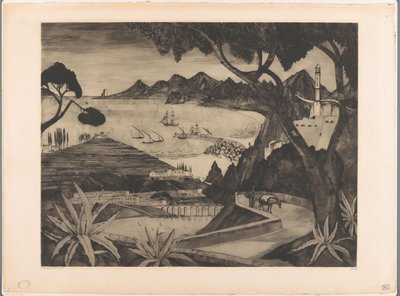 Hegyi táj öböllel Korzikán La Corse (eredeti cím) alkotó: Lodewijk Schelfhout (signed by artist)