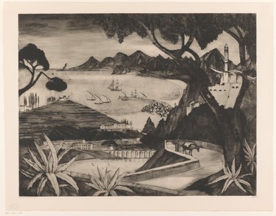 Hegyi táj öböllel Korzikán La Corse (eredeti cím) alkotó: Lodewijk Schelfhout (signed by artist)