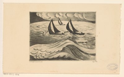 Három vitorlás hajó a tengeren vihar közben La Tempête (eredeti cím) alkotó: Lodewijk Schelfhout (signed by artist)