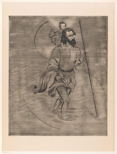Szent Kristóf a gyermek Krisztussal Szent Kristóf (eredeti cím) alkotó: Lodewijk Schelfhout (signed by artist)
