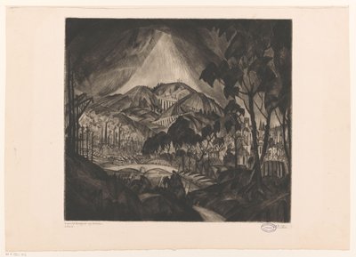 Dombos táj iparral Evolúció (eredeti cím az objektumon) alkotó: Lodewijk Schelfhout (signed by artist)