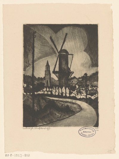 Dombos táj malom Le Moulin (eredeti cím) alkotó: Lodewijk Schelfhout (signed by artist)