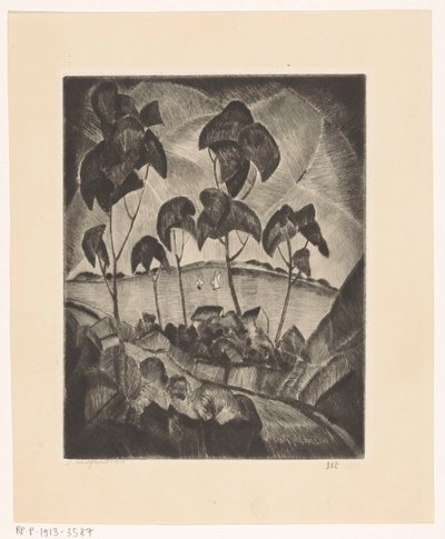 Inkább dombos tájon Le Lac (eredeti cím) alkotó: Lodewijk Schelfhout (signed by artist)