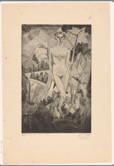 Meztelen nő dombos tájon Nue dans un paysage (eredeti cím az objektumon) alkotó: Lodewijk Schelfhout (signed by artist)