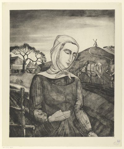 Flamand farmer dombos tájon Jeune fille Flamande (eredeti cím) alkotó: Lodewijk Schelfhout (signed by artist)