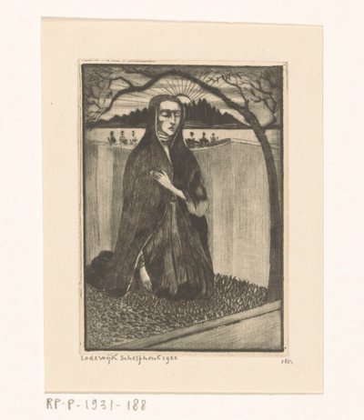 Nő a sírnál Femme au tombeau (eredeti cím) alkotó: Lodewijk Schelfhout (signed by artist)