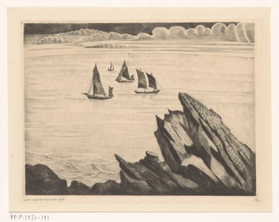 Vitorlás hajók a breton tengerparton Un soir en Bretagne (eredeti cím) alkotó: Lodewijk Schelfhout (signed by artist)