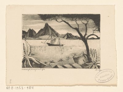 Vitorlás hajó egy öbölben Le Bateau (eredeti cím) alkotó: Lodewijk Schelfhout (signed by artist)