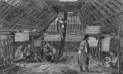 „A ház belsejében Oonalashkában”, 1776-1779. alkotó: Lodge